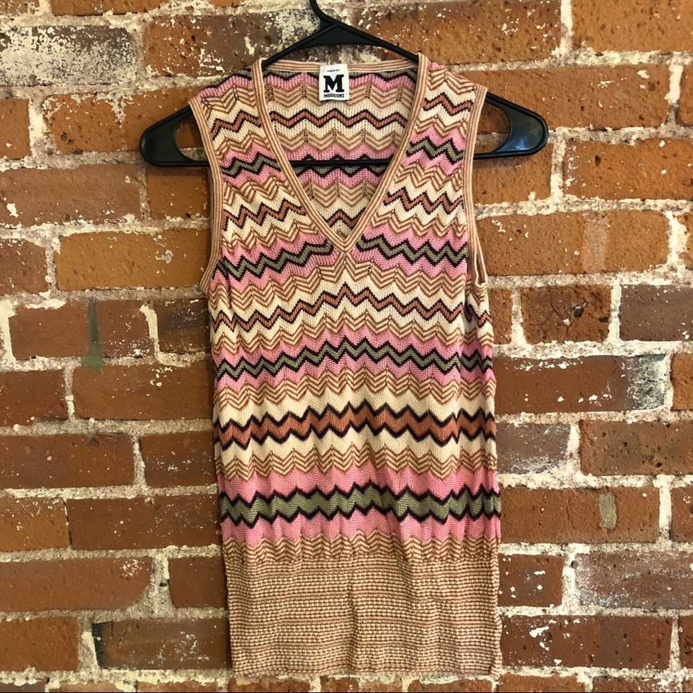 Missoni V-neck Sleeveless Sweater - Possibly Xsmall/Small Pink Brown Cream